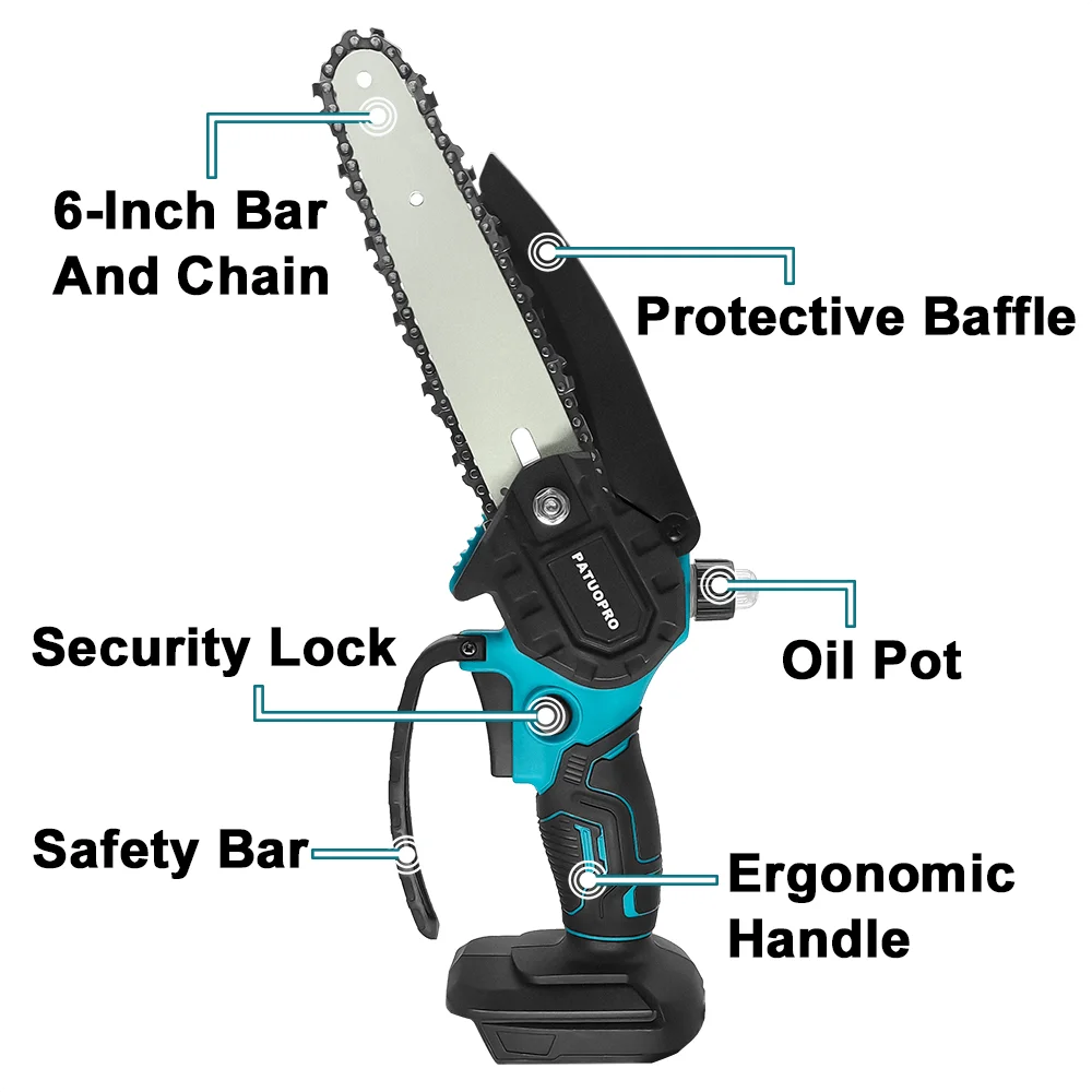 6 Inch Mini Electric Saw Cordless Chainsaw Woodworking Garden Tools Handheld Tree Branch Logging Cutter For Makita 18V Battery