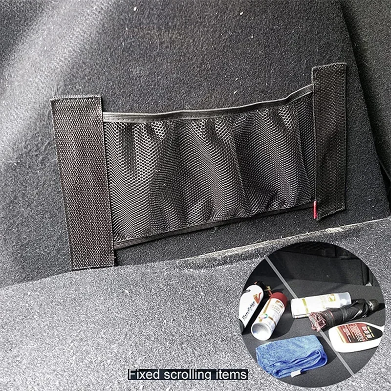Car Back Rear Trunk Storage Mesh Fixed Straps Car Interior Organizer Extinguisher Storage Net Seat Back Fixing Bag
