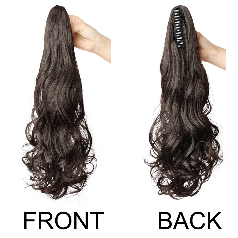 20 インチ合成ロングカーリーポニーテール耐熱爪クリップヘアエクステンションブラックブラウンヘアピース女性のための