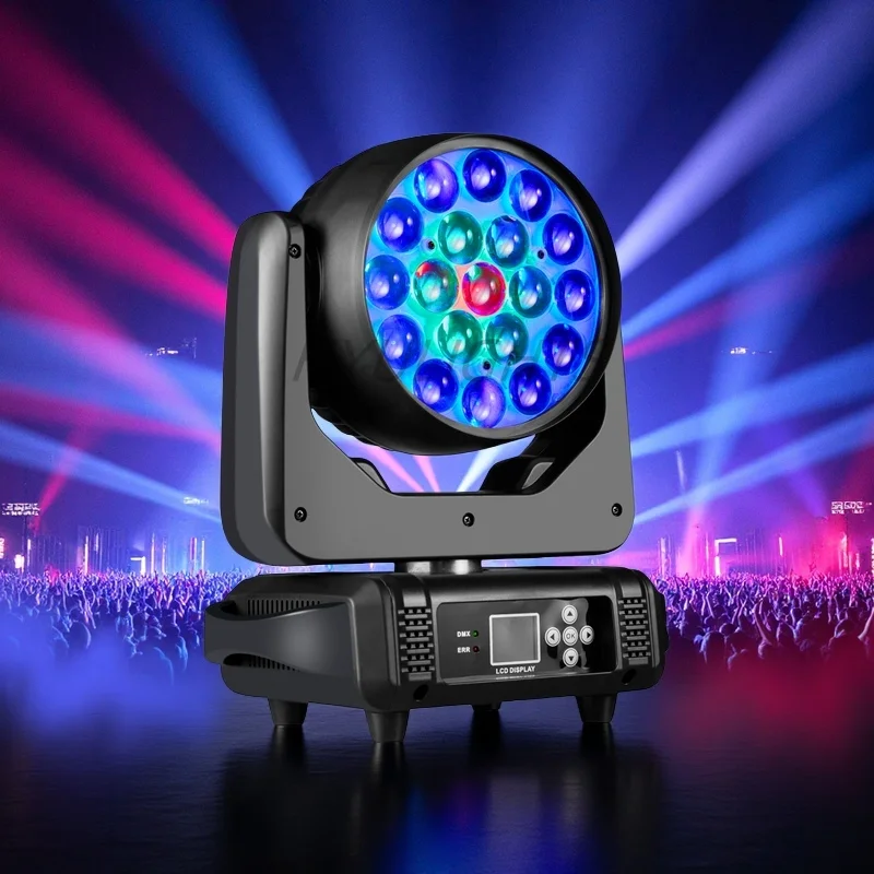 19x15W Beam Moving Head Light 4IN1 RGBW LED Wash Zoom Stage Light DMX Effect for DJ Disco Party Concert Wedding
