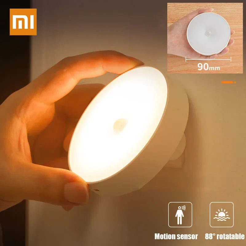 Lámpara de noche Xiaomi con sensor de movimiento Luz nocturna recargable inalámbrica Led 88 °   Magnético giratorio para mesita de noche de cocina