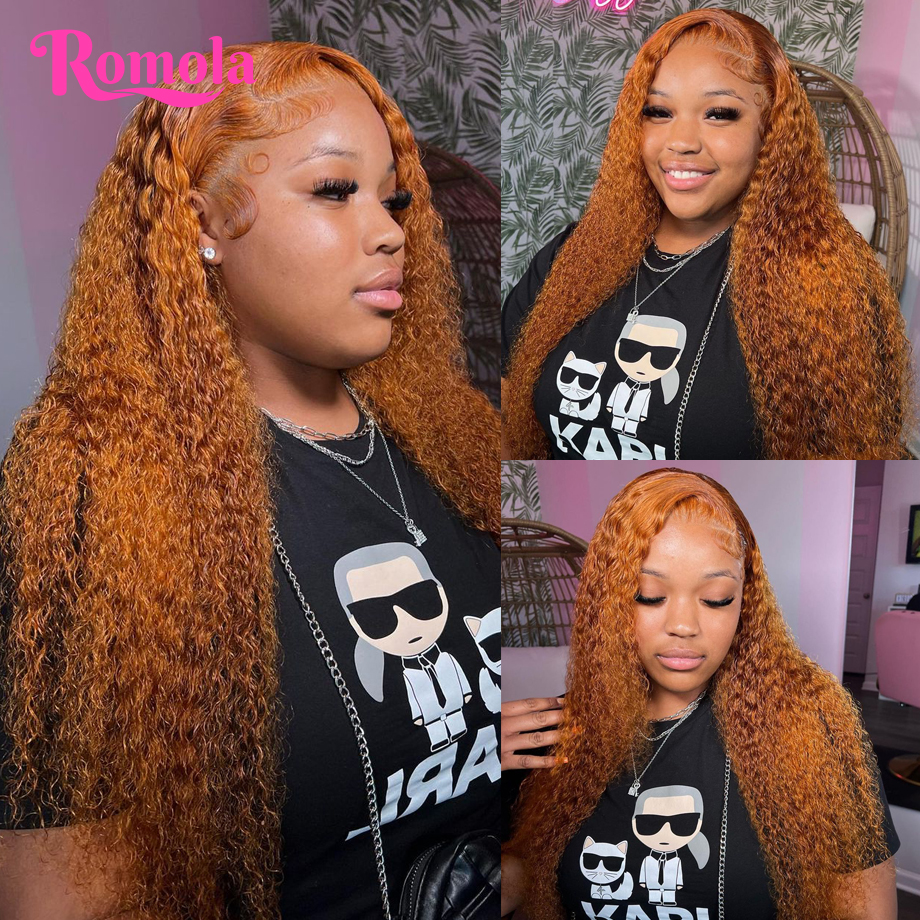 オレンジジンジャーレースフロントウィッグ人毛 100% カーリーウィッグ 30 インチディープウェーブフロントウィッグ 13x4 13x6 Hd レースフロント人毛ウィッグ