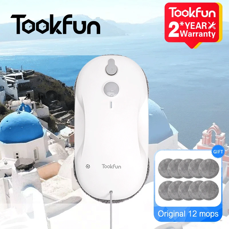 TOOKFUN CW1 Elektrischer intelligenter Roboter-Fensterreiniger für zu Hause mit Sprühgerät, automatische Staubsaugerreinigung, schnell und sicher, 3000 Pa Zyklonsaugung