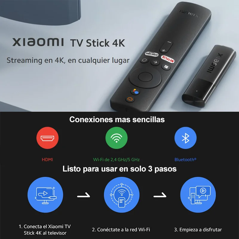 Xiaomi Smart TV Stick 4K, Android TV 11 Quad-Core Cortex-A35, 2 GB RAM 8 GB ROM, Netflix Wifi Google Assistant TV Stick, TV-Dongle