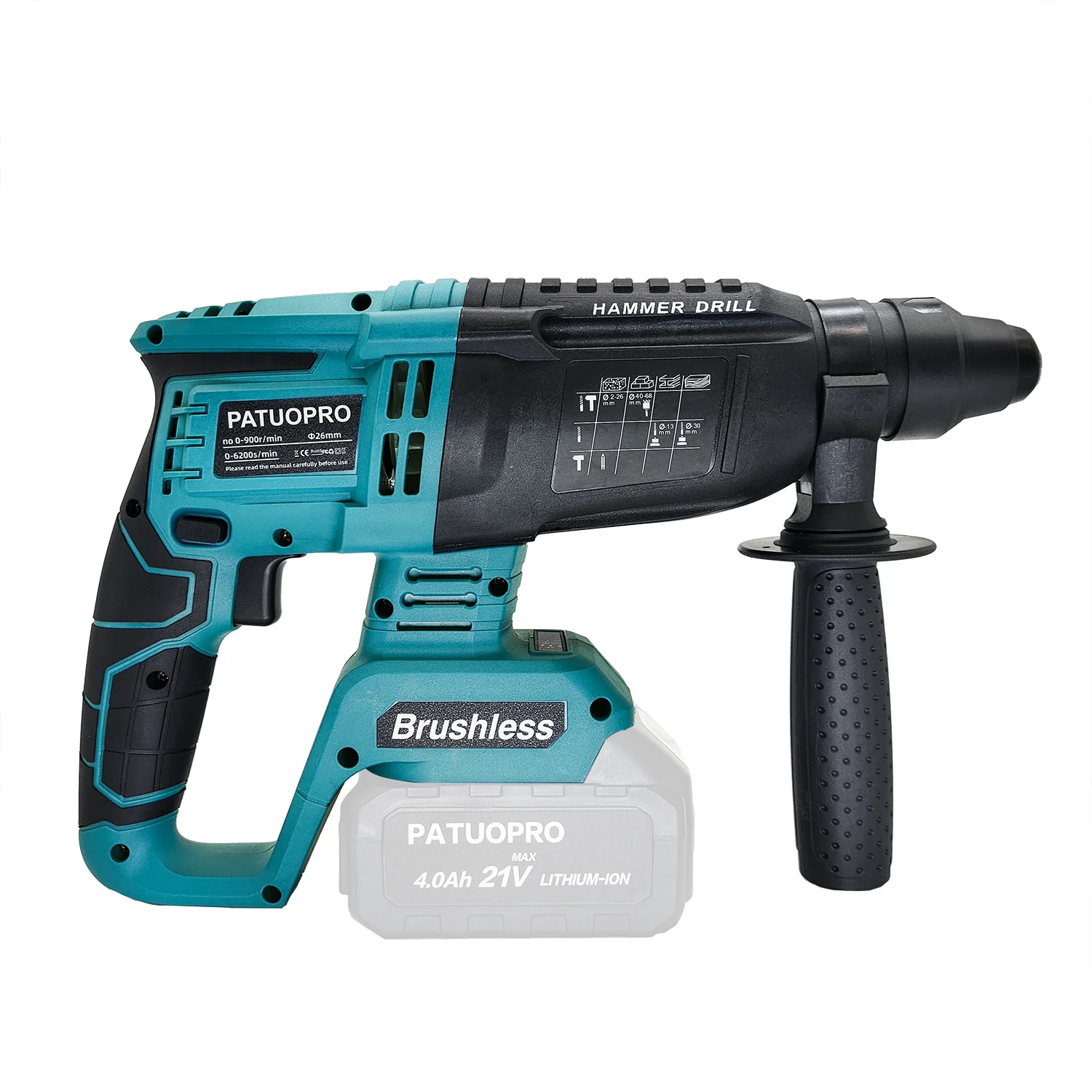Brushless Cordless Rotary Hammer Drill 18V SDS Plus Hammer Drill 4 Modes Selector fit Makita 18v Battery (No Battery)