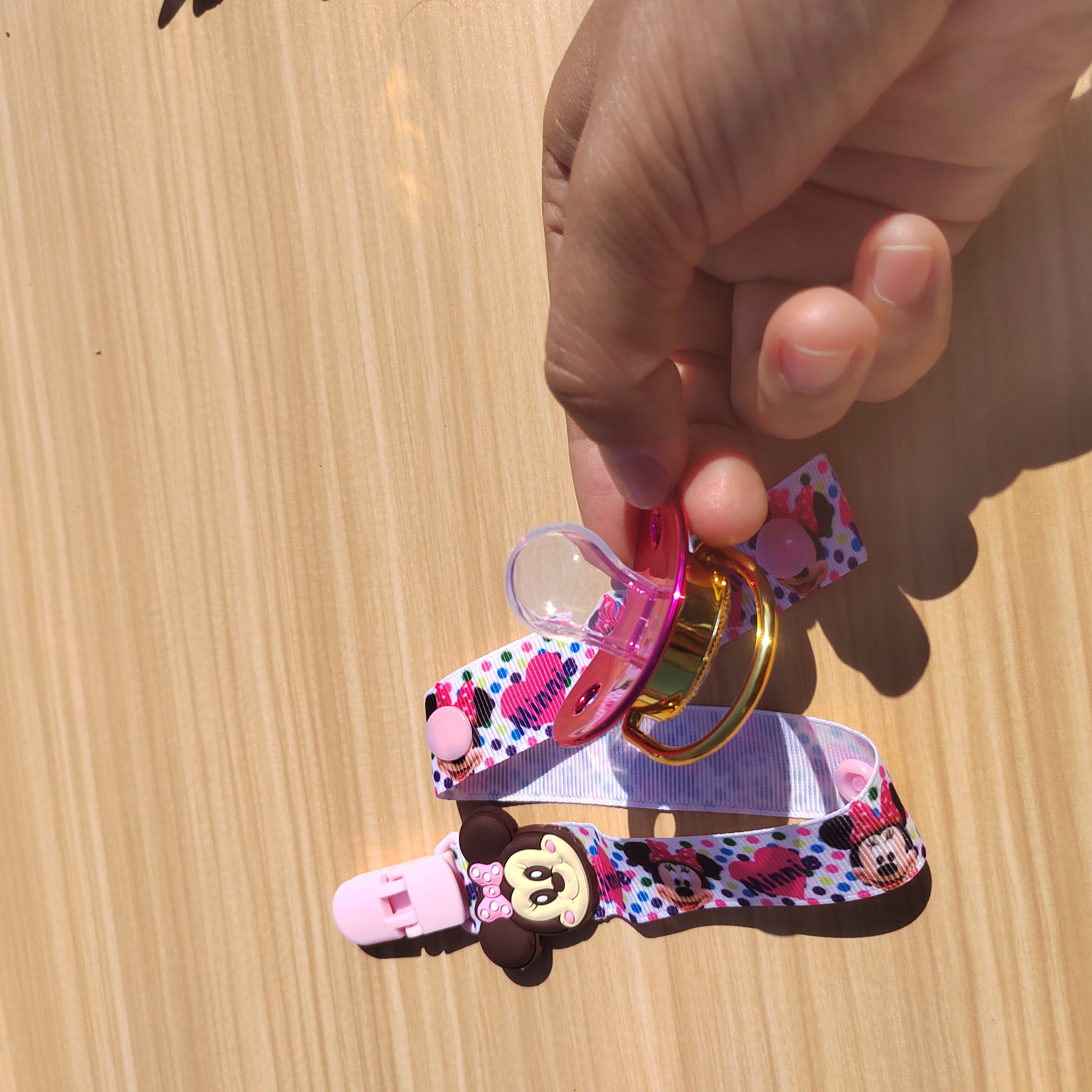 Disney Minnie Mouse การ์ตูน calico Strip คลิปเด็กทารกหรูหรา Pacifier BPA ฟรี Bling ปลอม Pacifier สําหรับเด็กทารกและเด็กทารก