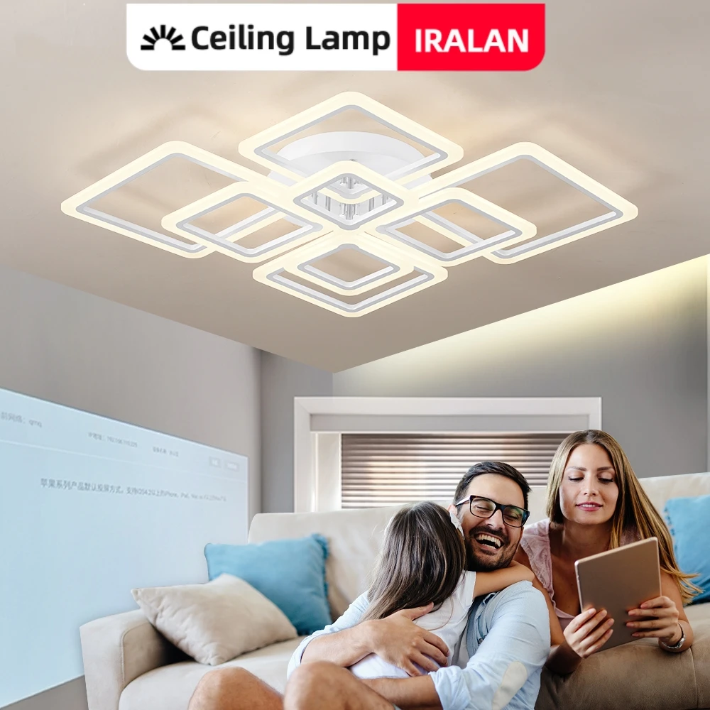 IRALAN Nowoczesna Geometryczna Lampa Sufitowa LED Sterowana Aplikacją, Płynna Regulacja Jasności, 3 Kolory do Dekoracji Domu, Salonu, Jadalni