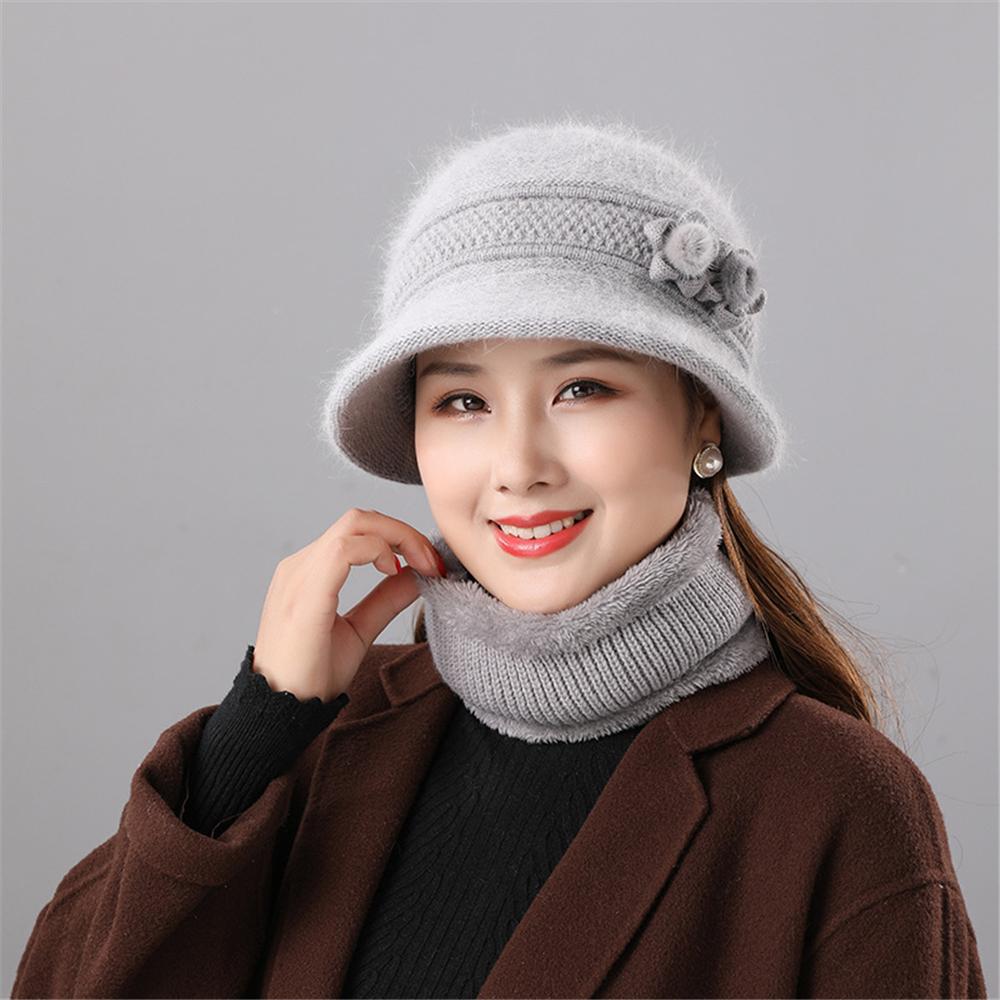 Conjunto de gorro y bufanda cálidos para mujer, piel sintética de conejo, calentador de cuello con forro polar tejido, gorro grueso a prueba de viento para mamá, bufanda, dos conjuntos