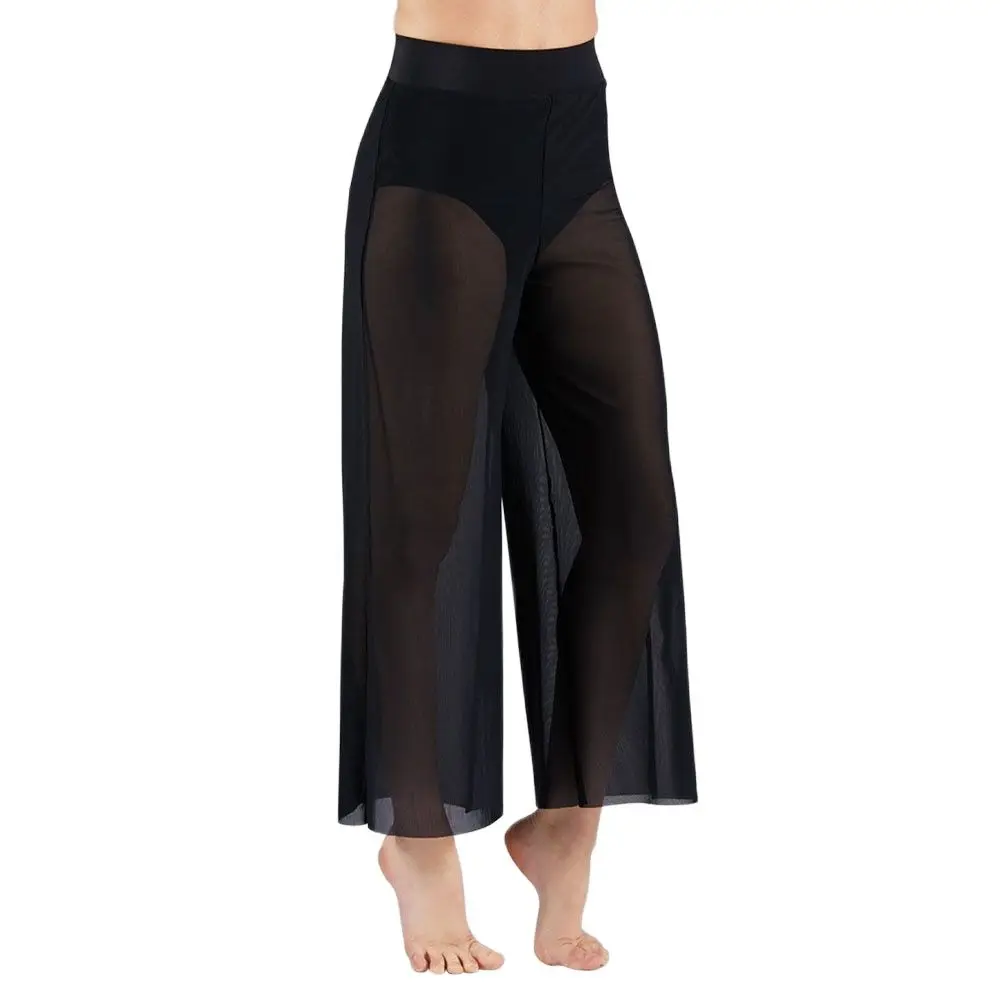 Lyrical Mesh Wide Leg Pants Modern Ballet Dance High Waist Contemporary Palazzo Trousers Classical Dance Costumes Plus Sizes