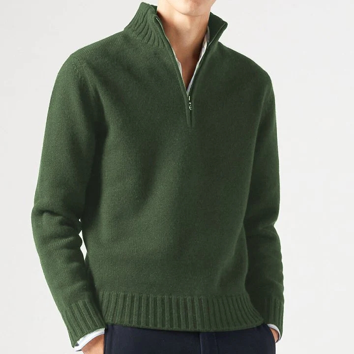 Suéter básico de zíper de caxemira masculino, velo, grosso, meio, gola alta, pulôver quente, fino, qualidade, inverno