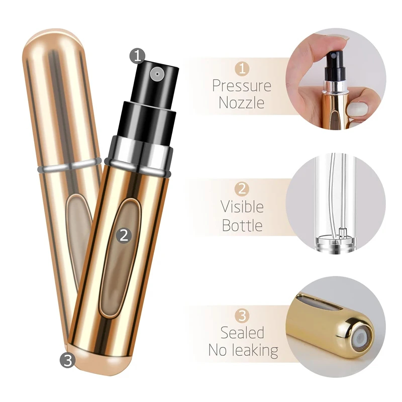 1/2/5Pcs Perfume Spray Bottle 5ml Mini Portable Refillable Aluminum Atomizer Bottle Container Perfume Refill Travel Cosmetic