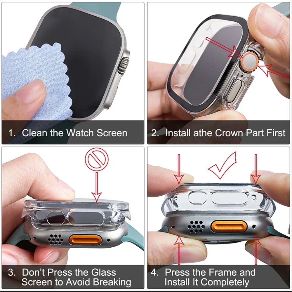 Apple Watch ultra 2 caixa de vidro temperado, 49mm, pc, pára-choques, protetor de tela, caixa de luxo, acessórios