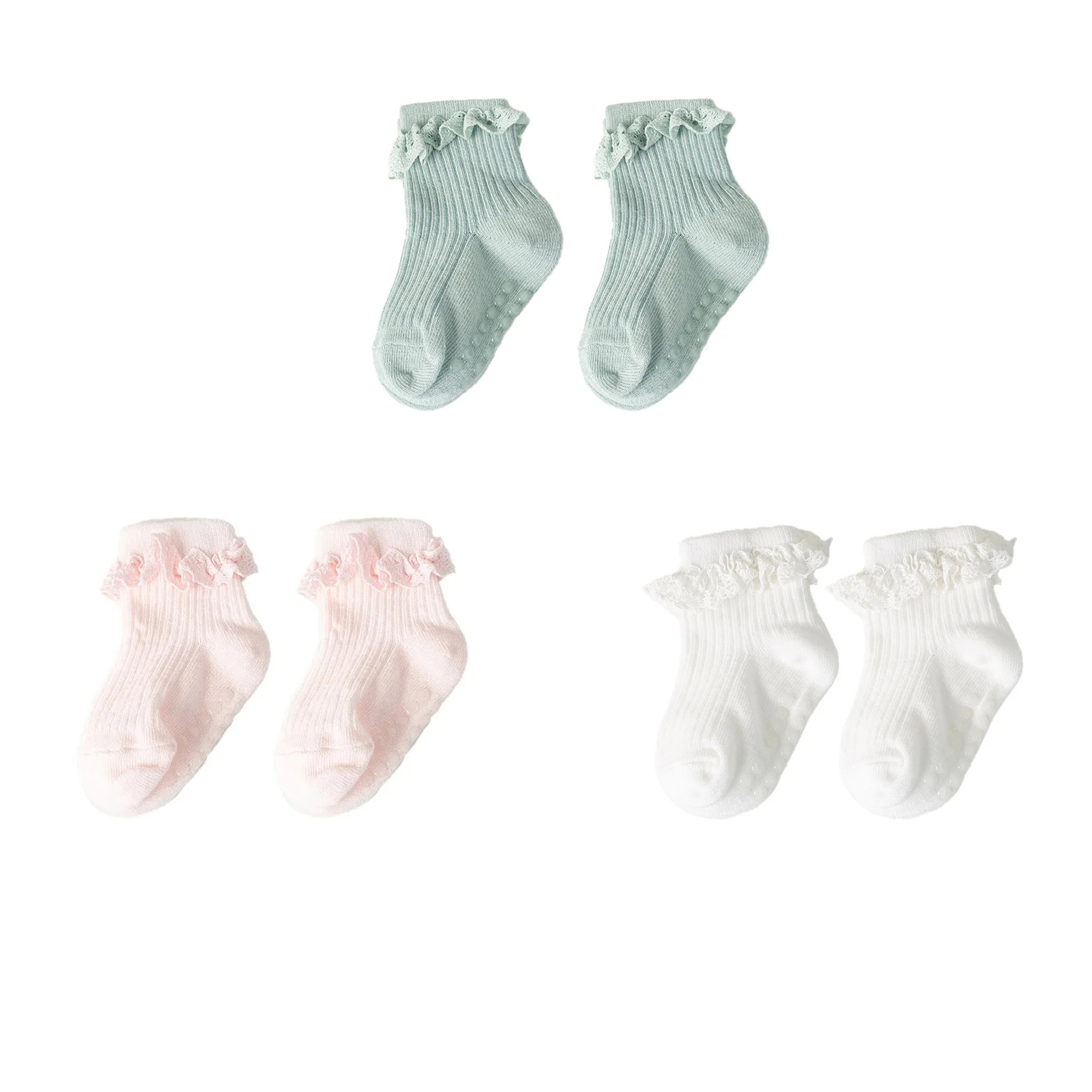 1/3/4/5 pares de calcetines de encaje de Color puro de algodón para niñas pequeñas calcetines antideslizantes para niñas pequeñas calcetines bonitos hasta la rodilla