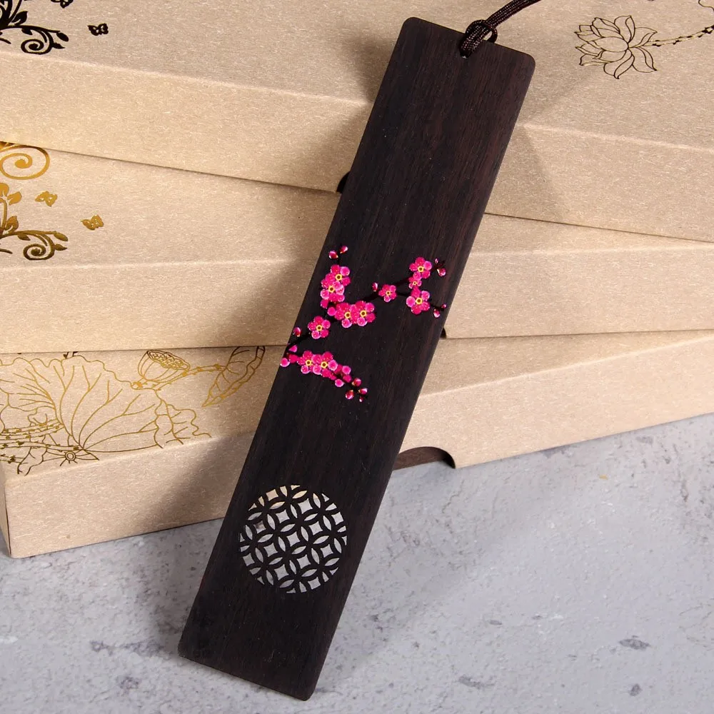 1pc creativo dipinto intagliato fiore di pruno Sakura segnalibro in legno regalo scolastico accessori per la lettura forniture clip per libro in stile cinese