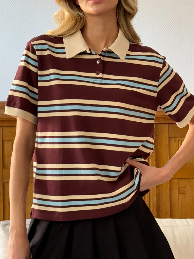 Hirsionsan Polo Neck T Shirt Donna Soft Chic Tees 95% cotone Maglione Vestiti Allentato Casual Pullover 2025 Estate Nuovo Crop Top