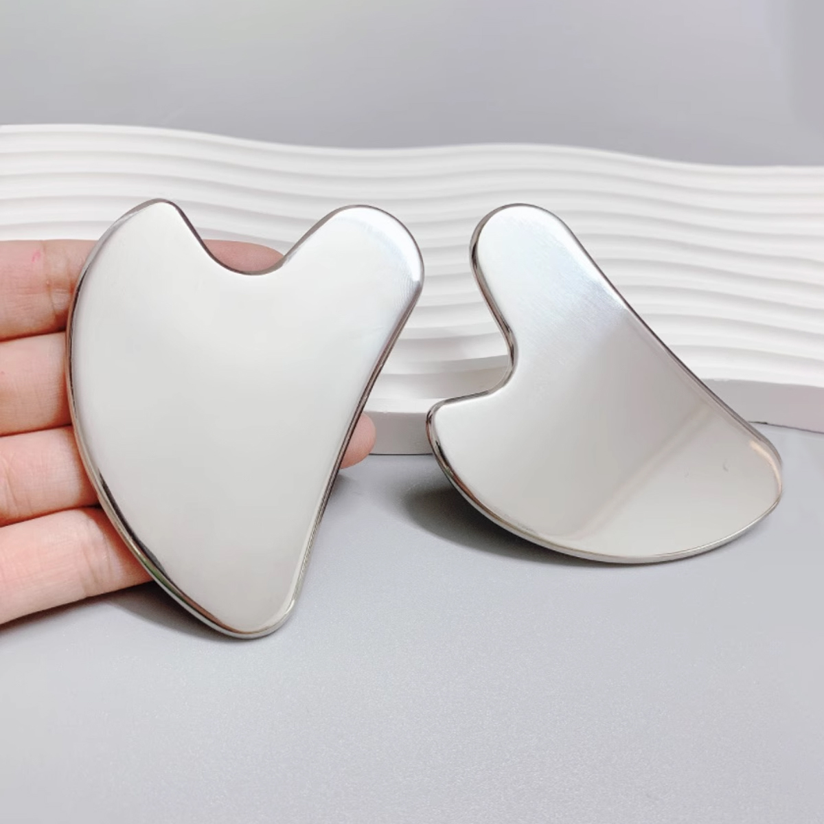 Acciaio inossidabile Elimina le rughe Raschietto Gua Sha Pelle del viso Rafforzamento Strumento massaggiatore per il corpo Massaggio muscolare