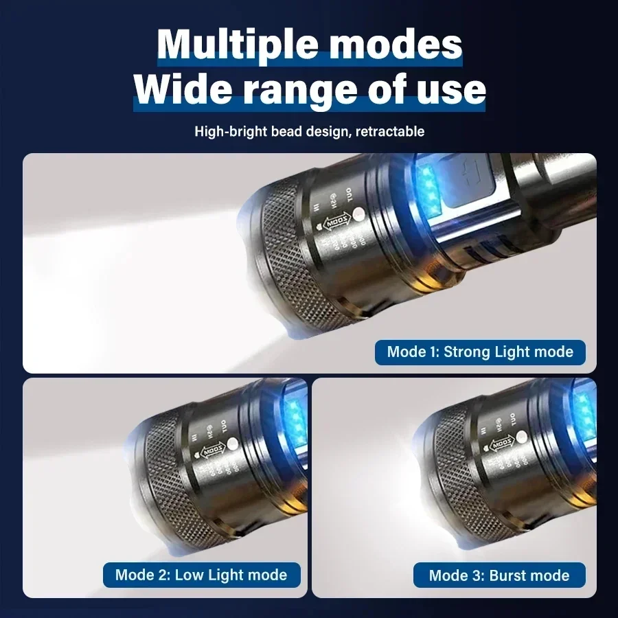 Linternas Led de alta potencia, antorcha táctica con luz de pantalla, carga USB, Camping, pesca, linterna con Zoom de emergencia
