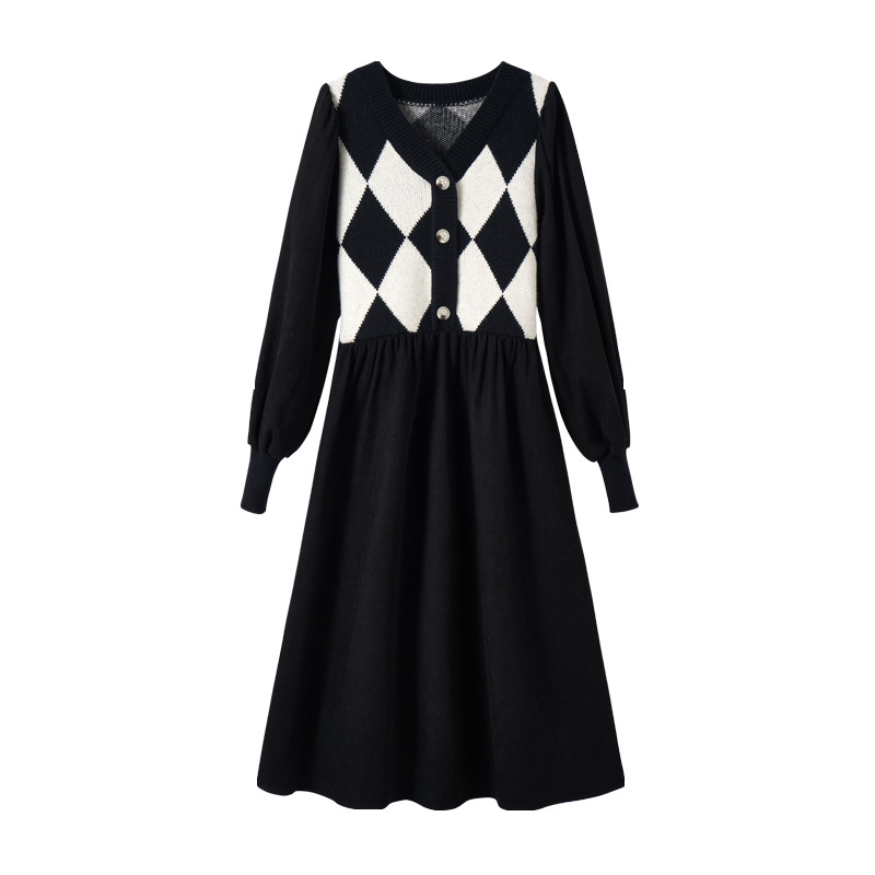Vestido largo de punto para mujer embarazada, ropa de embarazo, suéter de retazos con cuello en V y botones, otoño e invierno, 2023