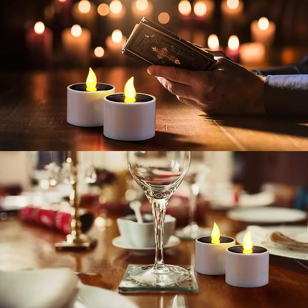 Velas LED solares de té para exteriores, luces de té solares sin llama impermeables, velas recargables para fiesta, jardín, decoración del hogar, 1-6 uds.