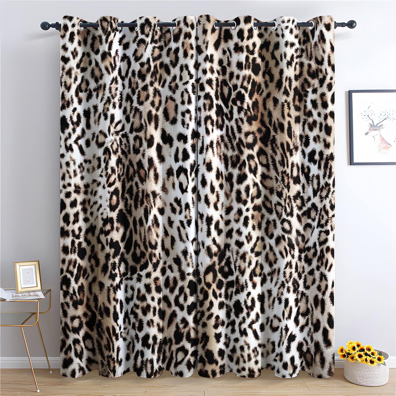 opacas con estampado de leopardo de 228 x 228 cm, con ojales y aislamiento térmico para dormitorio, sala de estar, juego de 2 p