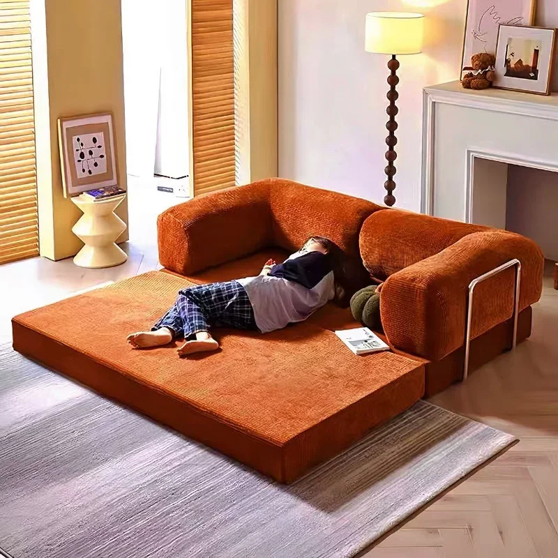 Włoska minimalistyczna retro wysokiej klasy sztruksowa sofa do salonu, sofa skompresowana, rozkładana sofa, składana, zmywalna, konfigurowalna