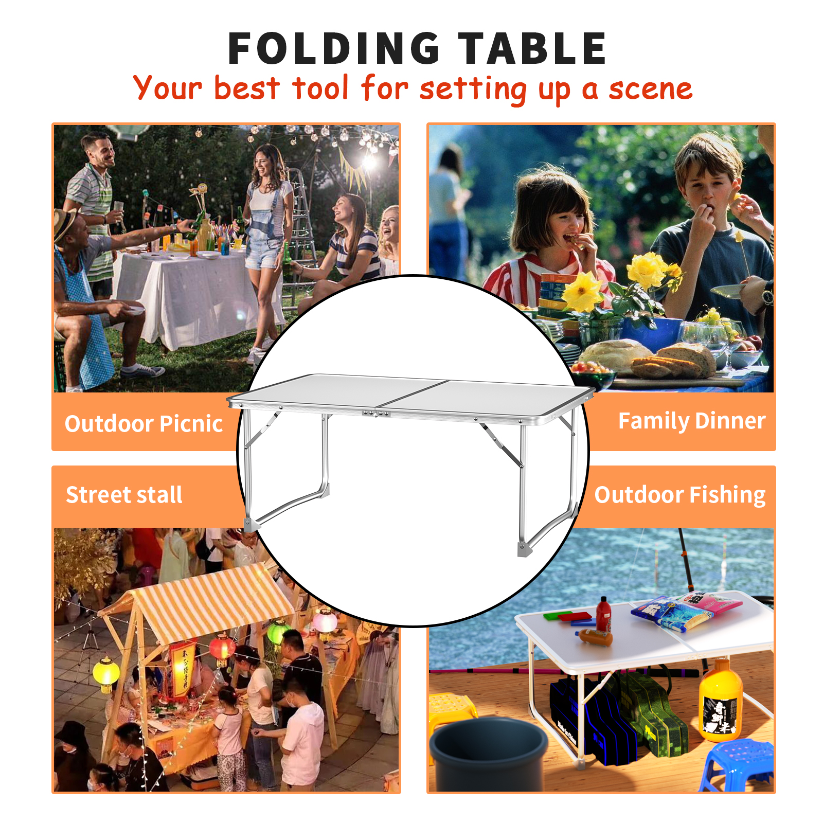 Small Folding Picnic Camping Table, Aluminium Lightweight Foldable Outdoor Garden Backyards BBQ Portable Table,60x40x26cm Table