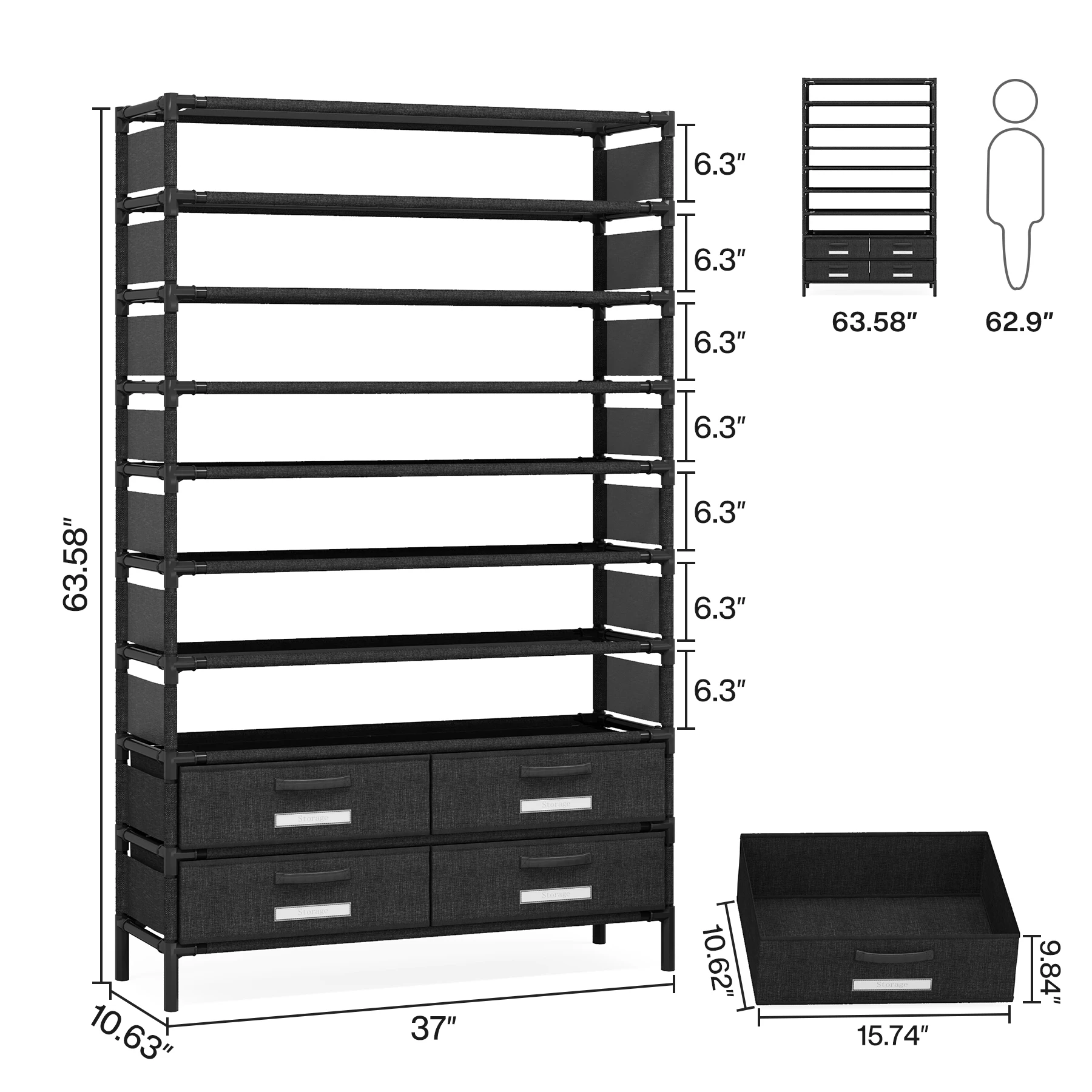 Tribesigns 10 Tier Shoe Rack Organizer with 4 Bins Drawers for Closet Entryway, 32 Pairs Vertical Shoe Racks Tall Shoe Shelf