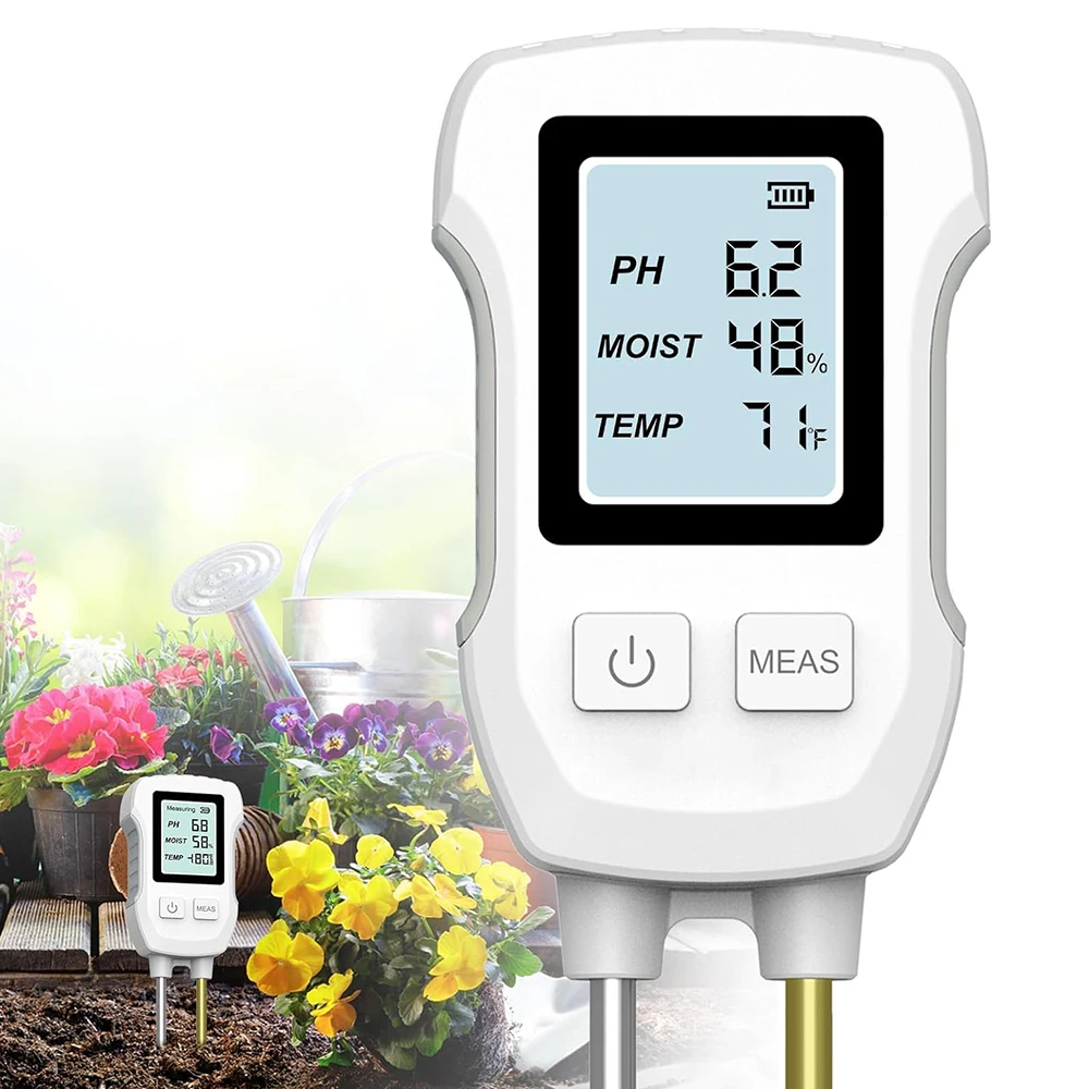 Medidor de suelo LCD Digital 3 en 1, probador de suelo de PH/humedad/temperatura con retroiluminación para plantas de casa, jardín, césped y granja