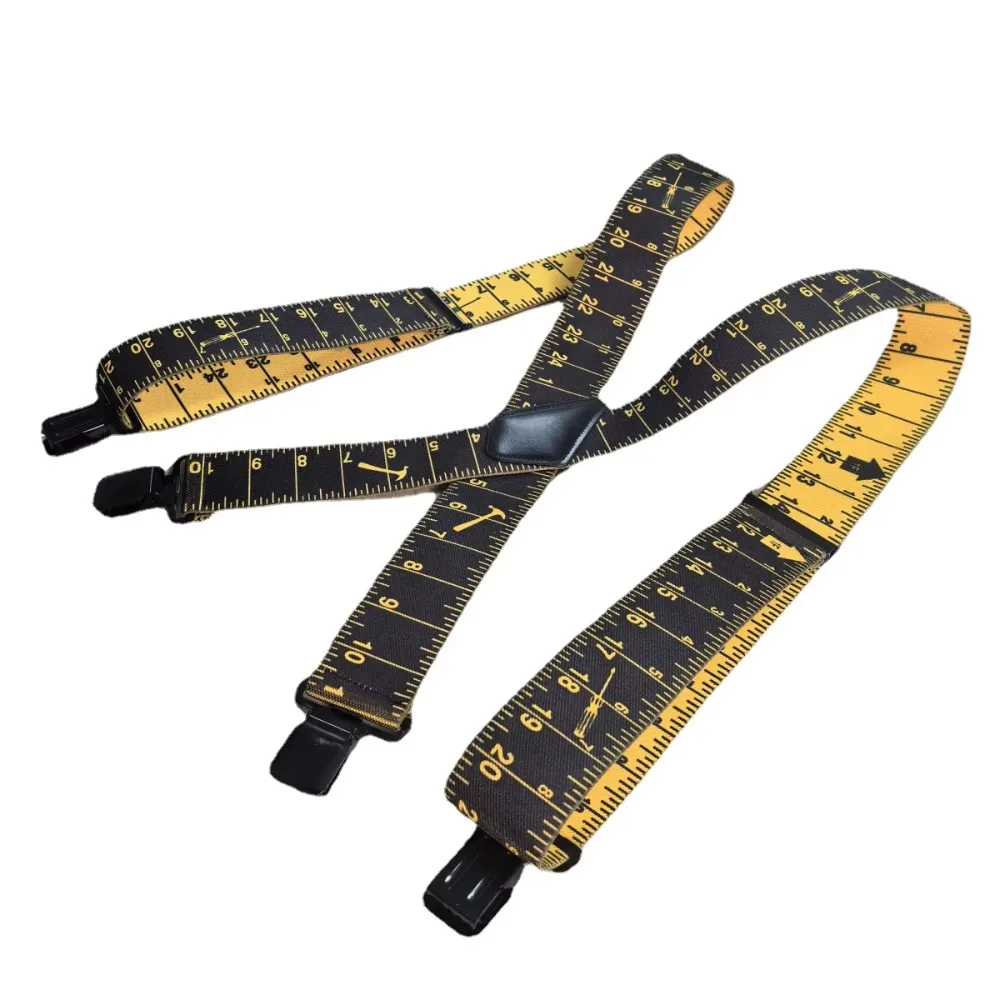 Heavy Duty Suspenders for Men Work 5cm Wide X-Back 4 Strong Clips Tape Measure Pattern Ruler Suspender Trouser Braces Strap Belt