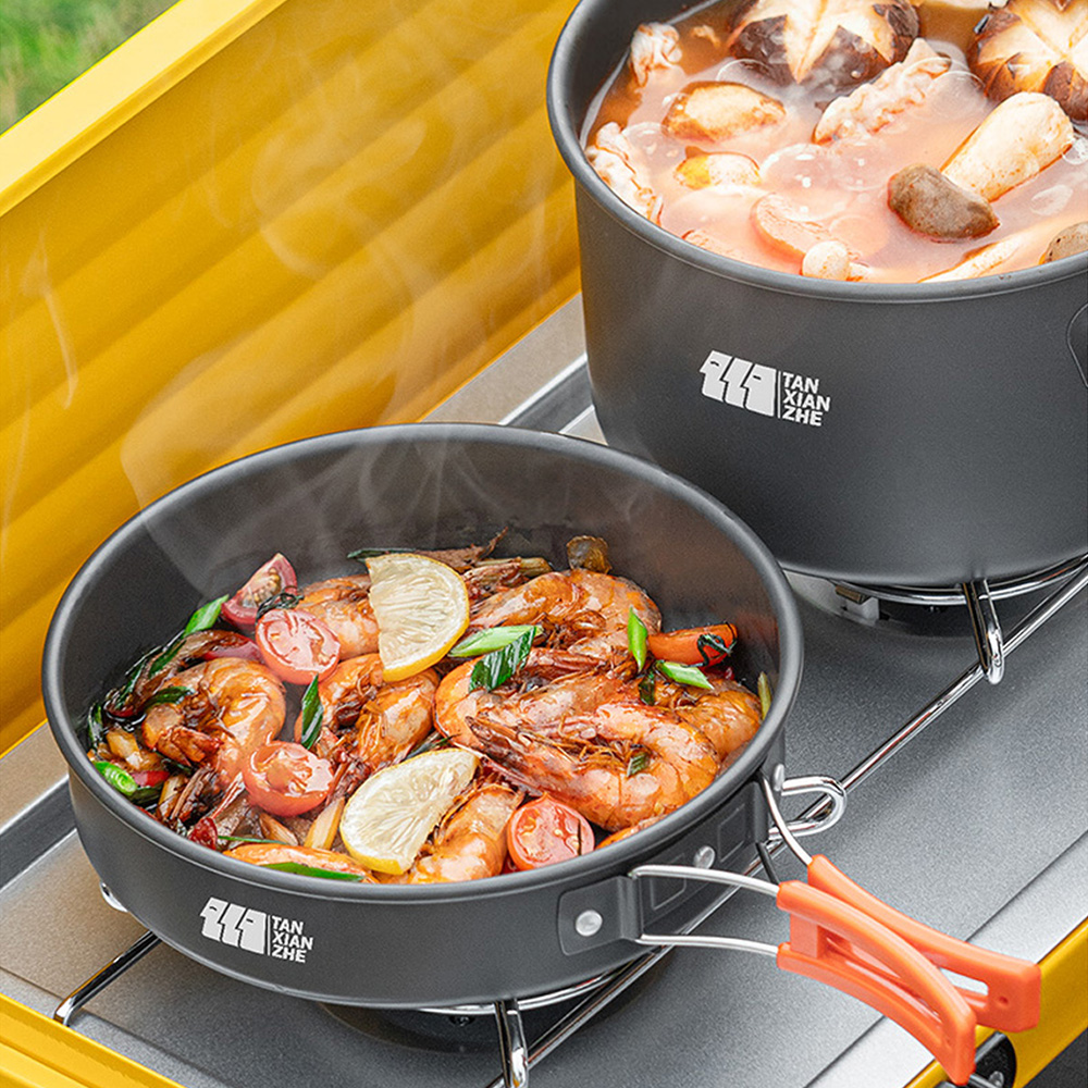 TXZ Camping Outdoor Foldable Cookware Set Pot Boiler Water Kettle Frying Pan Soup Pot Fire Starter Storage Transition Accessory