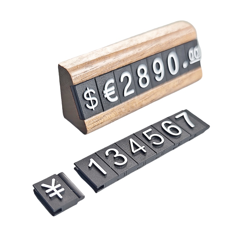 1 упаковка, пластиковый номер ювелирных изделий, сменная полоса, дисплей, подставка из цельного дерева, съемные частицы