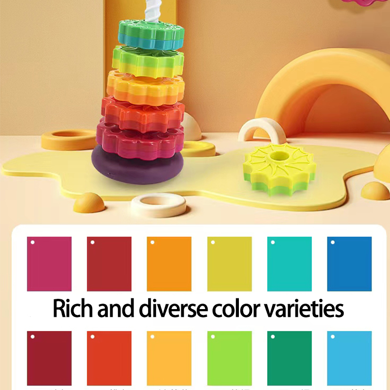 Rainbow Turret Stacking Music Color Nesting Ring 1-3 Anos de Idade Infantil Bebê Turn Turret Puzzle Early Education Brinquedos