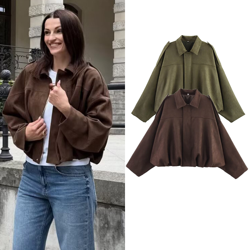 TFMLN Otoño Invierno mujer chaqueta de gamuza abrigo 2025 nueva moda de manga larga con cremallera abrigo Bomber suelto Chic señora Casual ropa de calle