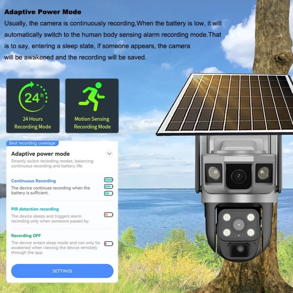 Telecamera solare esterna 12MP 6K Triplo schermo WIFI Monitor di rete wireless V380Pro IP66 PIR Telecamera CCTV di sicurezza per rilevamento umano