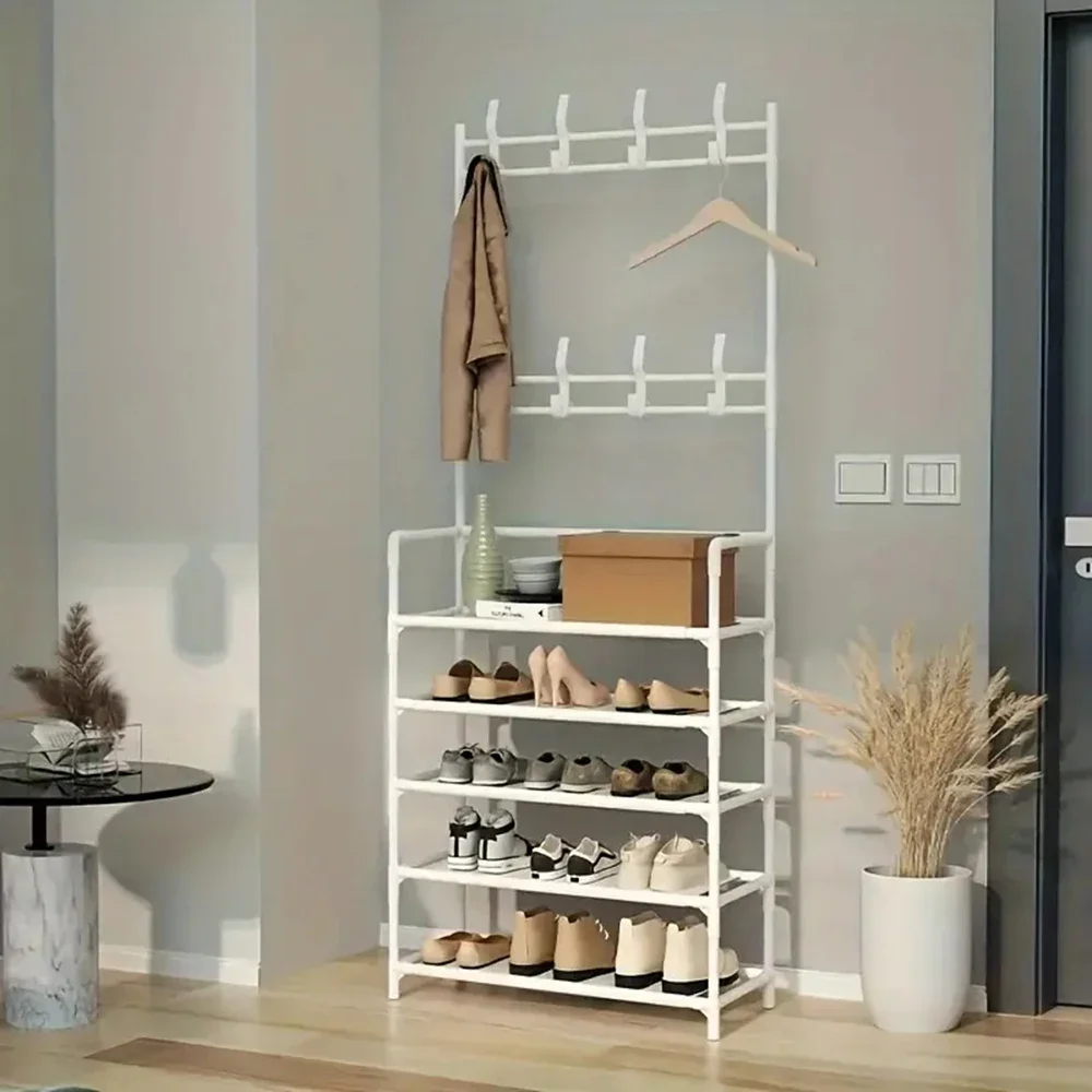 4th/5th Floor Multifunctional Home Storage Rack - Plastic Easy Assembly Shoe Clothes Hat Organizer Floor Standing Design Clothe