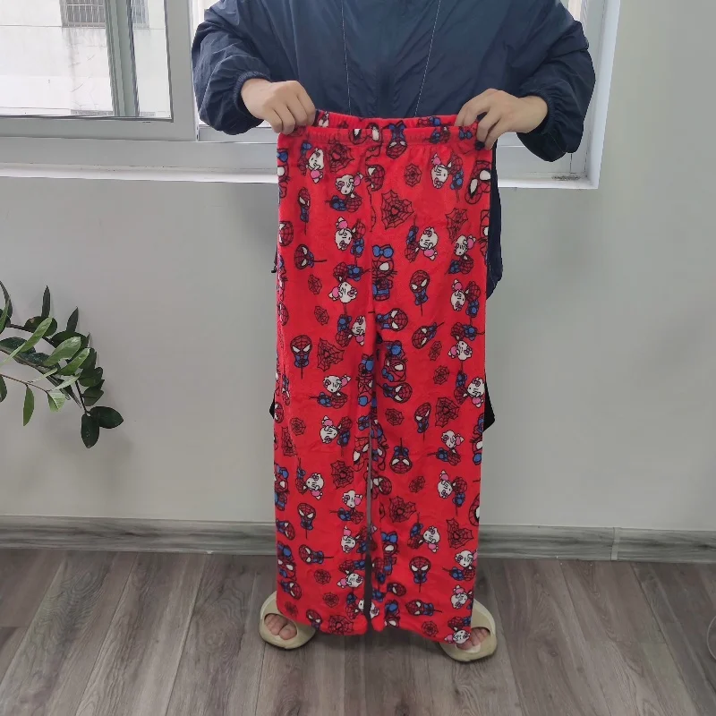 Hello Kitty Spider man pijamas sueltos de terciopelo de algodón pijamas pantalones largos ropa informal para dormir de dibujos animados para mujeres y hombres