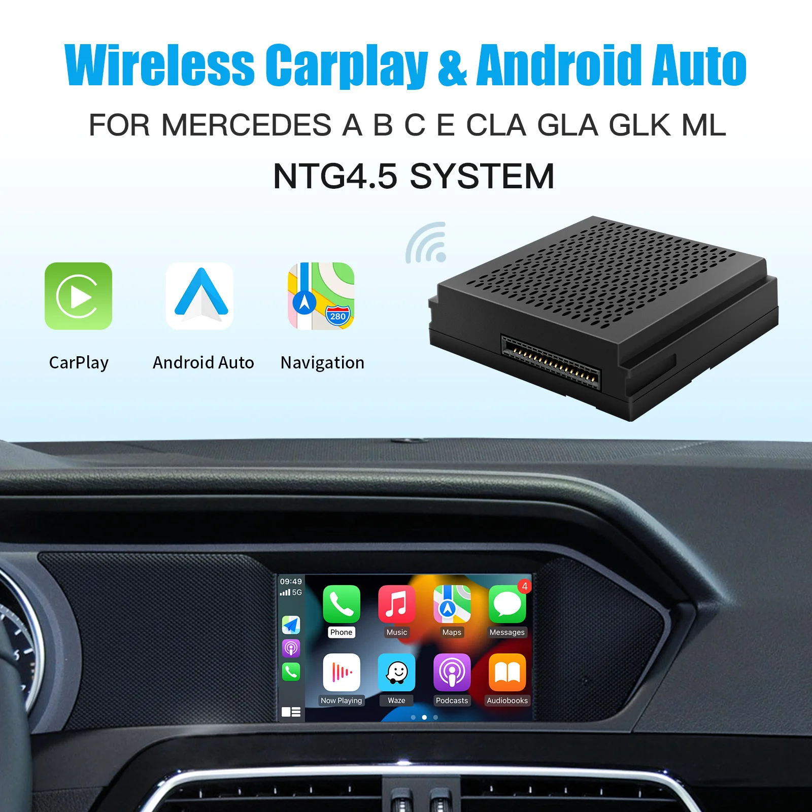 CARABC Draadloze Carplay Geschikt Voor Mercedes Benz A B C E CLA GLA GLK ML Sprinter NTG4.5 Becker Module Android Auto Navigatie