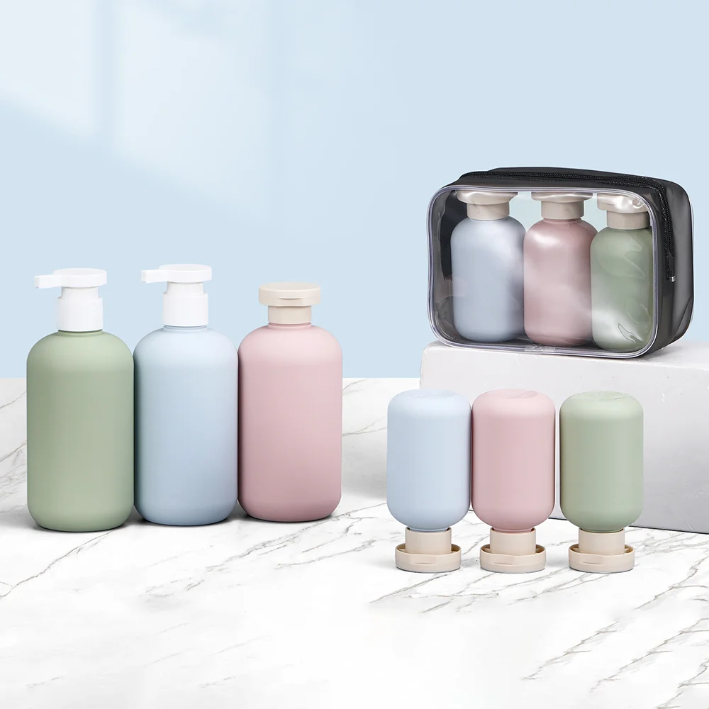 3 uds 100ml/200ml botellas de champú de viaje de plástico azul claro champú loción Gel de ducha botellas con bomba de espuma