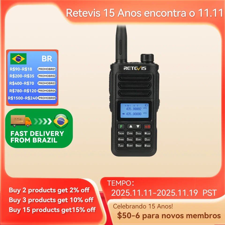 Retevis RA89 walkie talkie longo alcance radio de comunicação rádio amador walkie-talkie profissional UHF VHF portatil recarregável radioamador ham radio base comunicador de longa distância IP68 à prova d'água