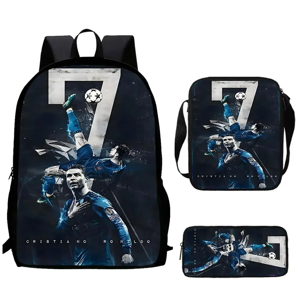 Mochila escolar infantil con estrellas de fútbol de C-CR7 de dibujos animados, con bolsos de hombro, bolsas de lápices, mochilas escolares para niños y niñas, el mejor regalo