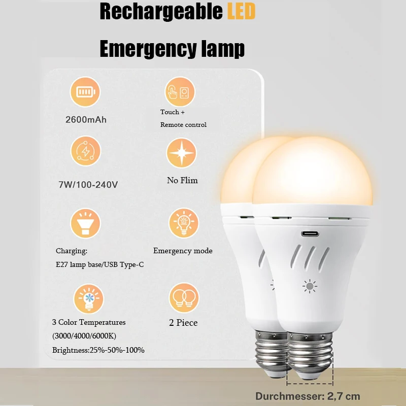 3 colour 9W AC100-240V Battery Emergency bulb Rechargeable led lights With remote control Cordless wall light replacement bulb