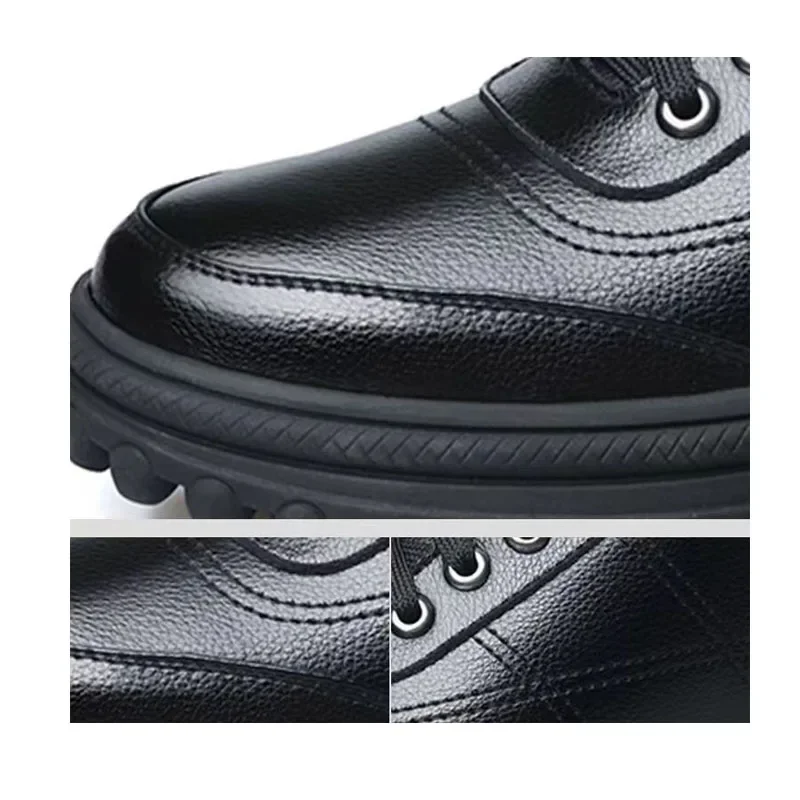 Inverno casual couro masculino sapatos de algodão cor sólida acolchoado engrossado sapatos de algodão quente pele moda sapatos à prova dwaterproof água