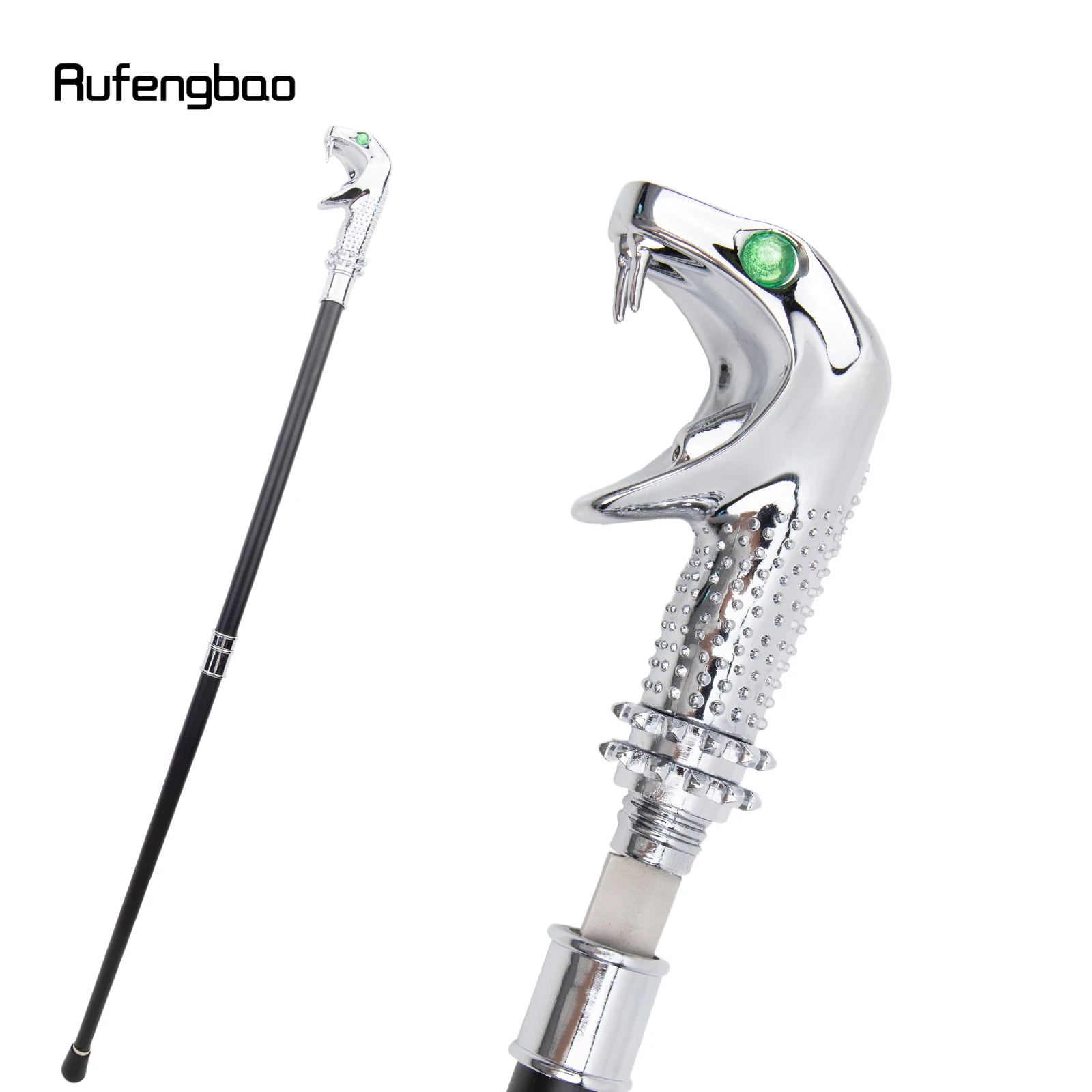 สีขาวหรูหรางู Cobra ตาสีเขียวเดิน Stick ซ่อนแผ่นป้องกันตัวเองแฟชั่น Cane แผ่นคอสเพลย์ Crosier Stick 92 ซม