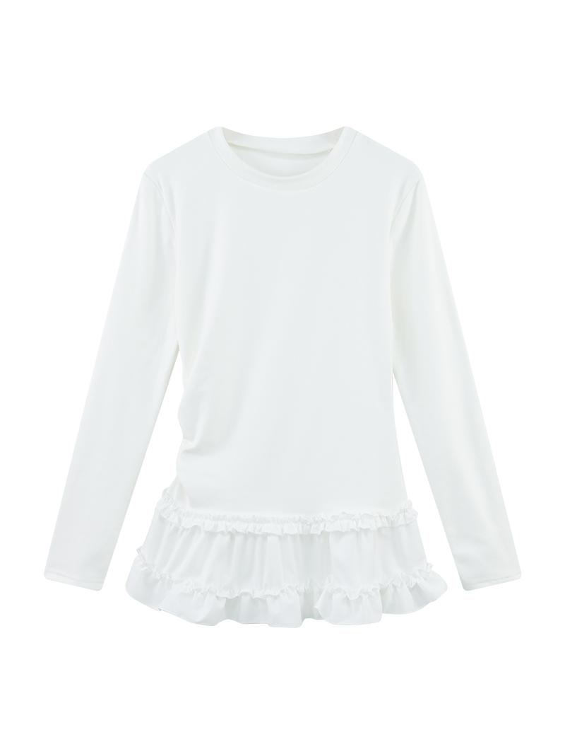 バレエスタイルフリル裾長袖 Tシャツ女性のファッションスリムフィットベースレイヤーシャツインナーウェアトップ春シーズン用
