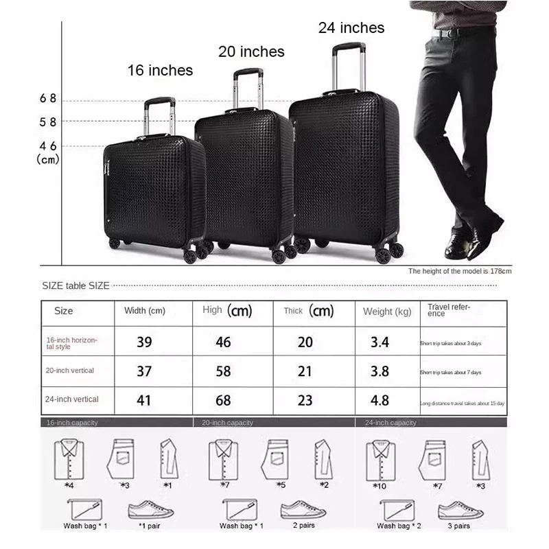 ของแท้หนังรถเข็น 20 นิ้วผู้ชายธุรกิจ Boarding กระเป๋าเดินทาง Universal ล้อกระเป๋า 16 นิ้วรูปแบบทอหนัง