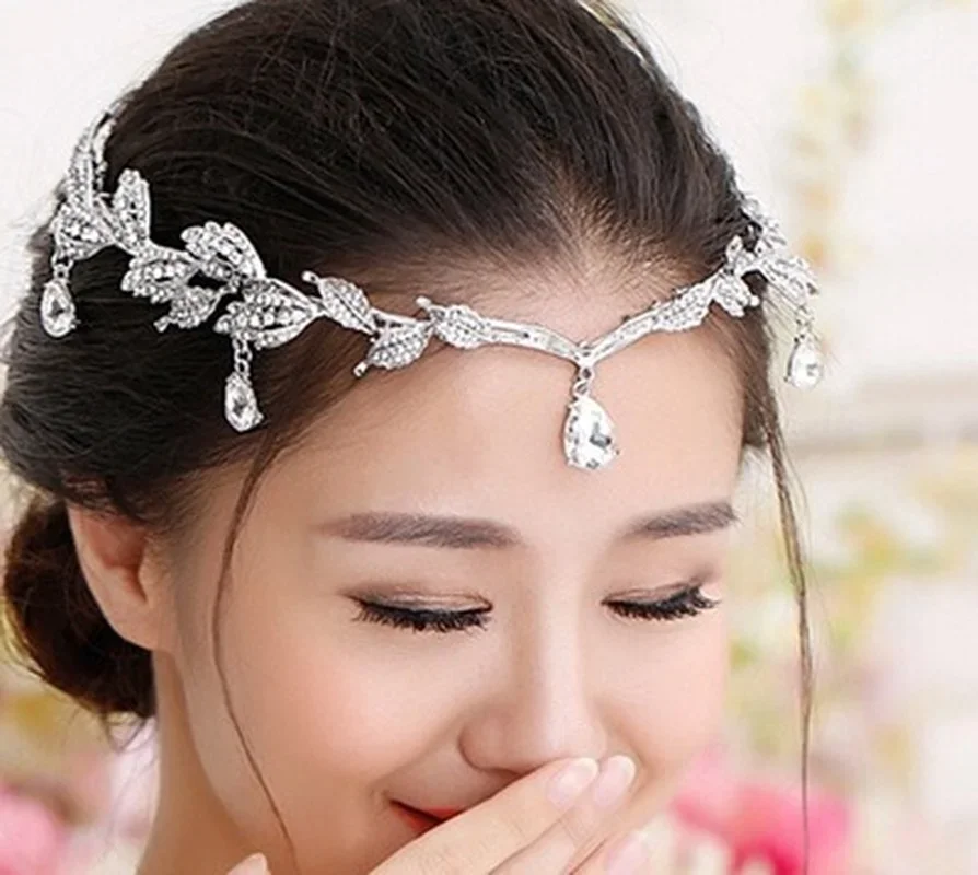 Vintage cristallo strass Waterdrop foglia diadema corona fascia accessori per capelli da sposa Frontlet damigella d'onore gioielli per capelli da sposa