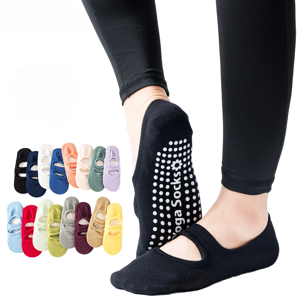 Calcetines de Yoga antideslizantes de silicona para mujer, medias deportivas transpirables con espalda descubierta de talla grande, calcetines invisibles de algodón de Color sólido para Pilates