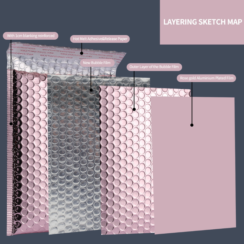 10 ピース/ロットローズゴールドメタリックバブルメーラー箔パッド入りバッグアルミメッキ郵便袋ギフト包装パッド入り配送封筒