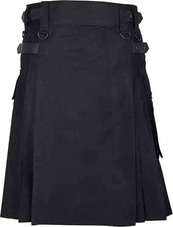 Hoge Kwaliteit Mode Mannen Cool Pocket Kilts Effen Kleur Gothic Kilt Vintage Warrior Cargo Kilt Metalen Riem Geplooide Rok