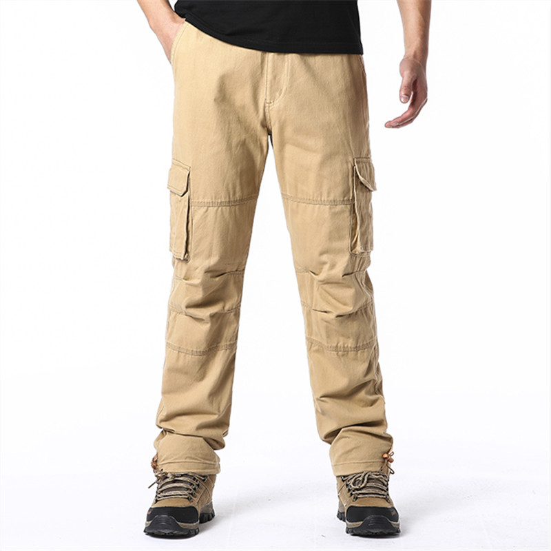 Salopette ampia con tasche grandi Pantaloni tattici da jogging per sport all'aria aperta da uomo Pantaloni da lavoro casual in puro cotone elastico in vita